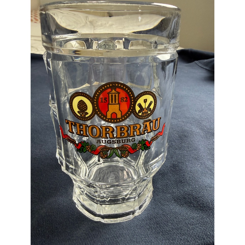 Vintage Thorbrau Augsburg German Beer Stein Glass Sahm 0.5L Eclectic Grandpa